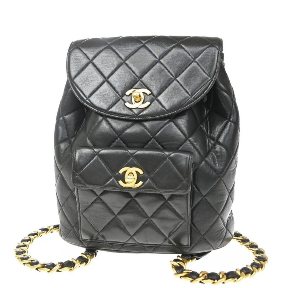 Chanel Duma Drawstring Quilted Leather Black Leather Backpack Bag